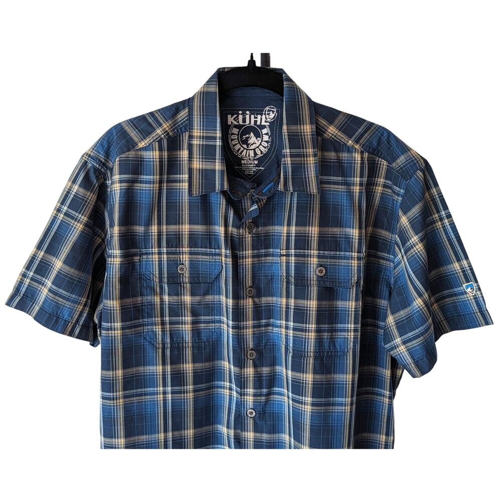 Kuhl Eluxur Mens Response SS Camp Shirt Sz M Blue Plaid Lightweight Outdoor Gorp